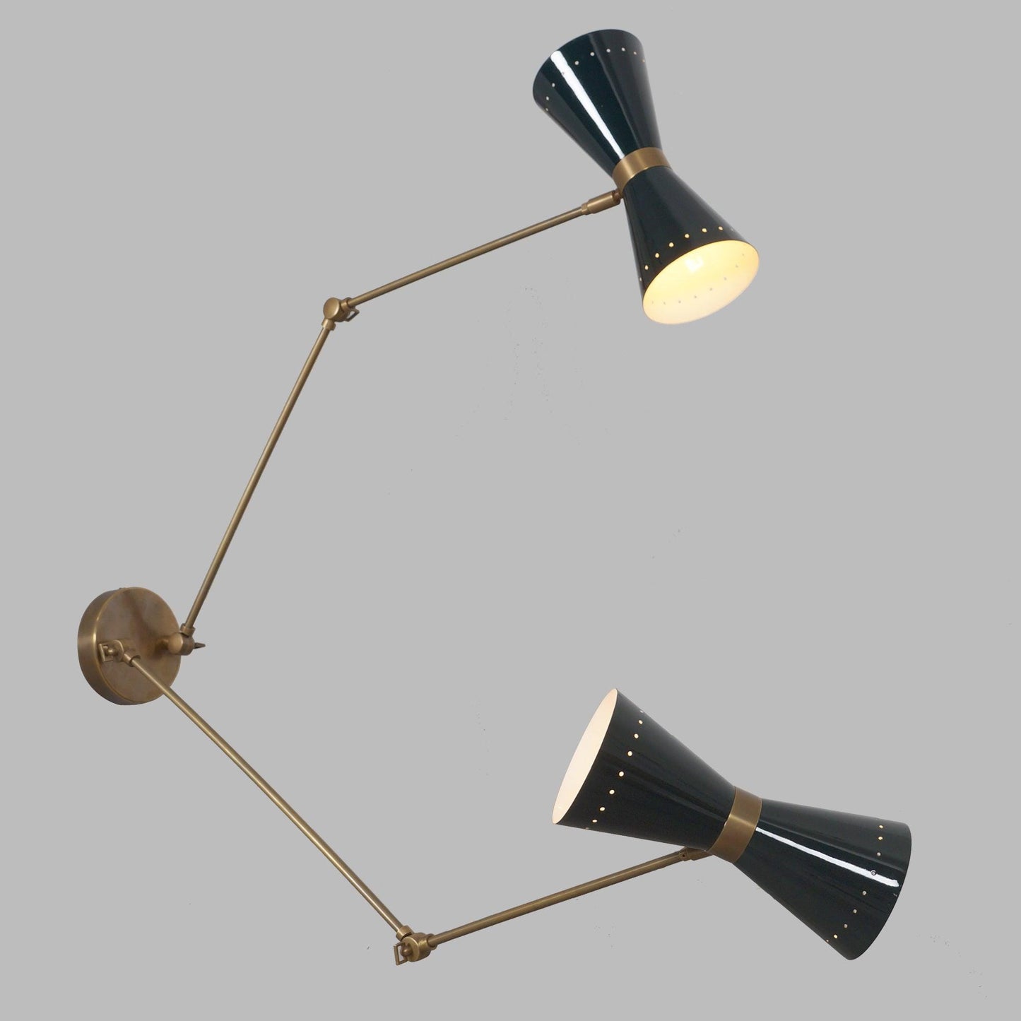Stilnovo Style Diabolo Adjustable Twin Wall Sconce, Handcrafted Articulated Double Brass Wall Lamp, Mid Century Style Solid Brass Wall Light