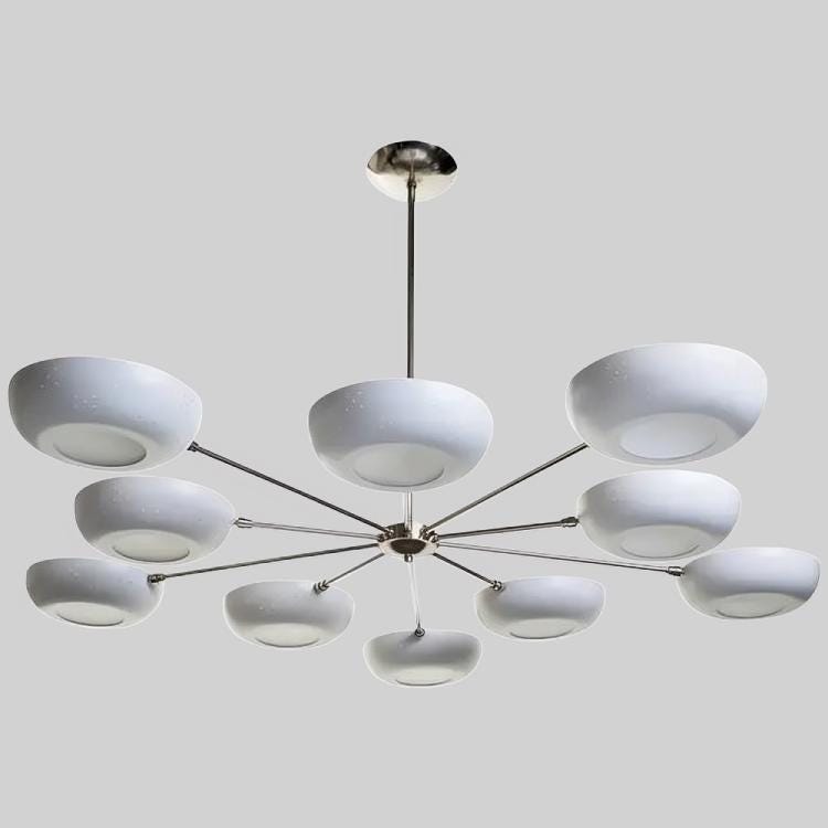 Flowerpetal Chandelier Perforated Bowl Shade Stilnovo Style, Mid Century Modern Pastel Flower Shape Brass Sputnik Ceiling Light Fixture