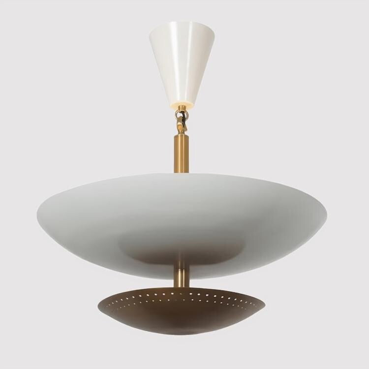 Dual-Tiered Dome Shade Flush Mount Chandelier, Mid Century Modern Stilnovo Inspired Ceiling Light Fixture, 6 Light Double Dome Pendant Light
