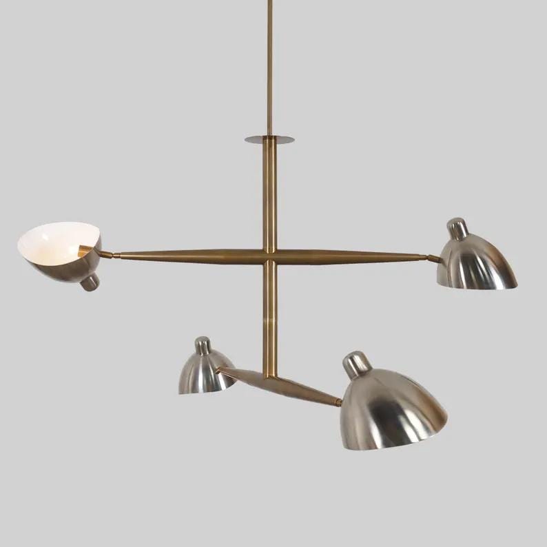 Handcrafted Four Lights Brass Sputnik Chandelier Modern Home Sputnik Ceiling Light Raw Brass Counterbalance Chandelier Custom Light Fixture