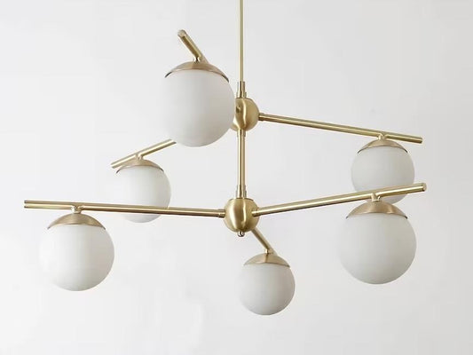 Mid Century Modern 6 Globe Bubble Light Sputnik Chandelier, Handcrafted Brass Chandelier Glass Globe Pendant Ceiling Light Fixture