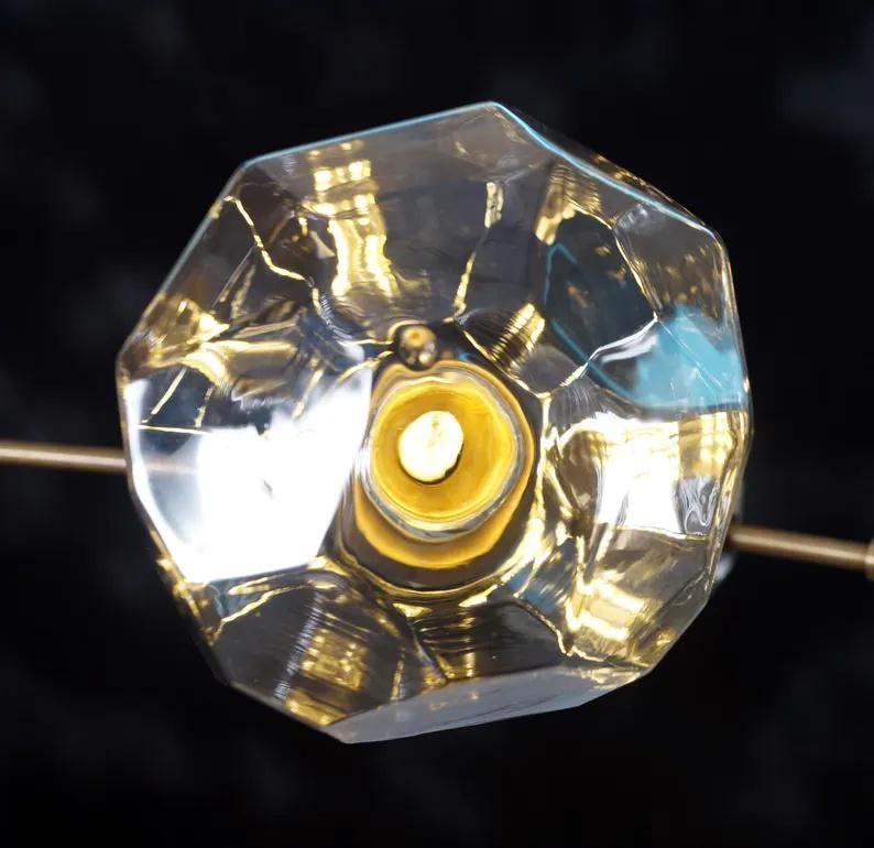 Mid Century Six Arm Clear Globe Light Brass Ceiling Sputnik Chandelier Pendant Light Fixture, Handcrafted Vintage Style Ceiling Lighting