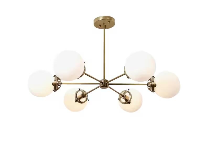 Gorgeous 6 Light Glass Globe Mid Century Sputnik Brass Chandelier, Modern Handcrafted Ceiling Light Pendant Light Fixture