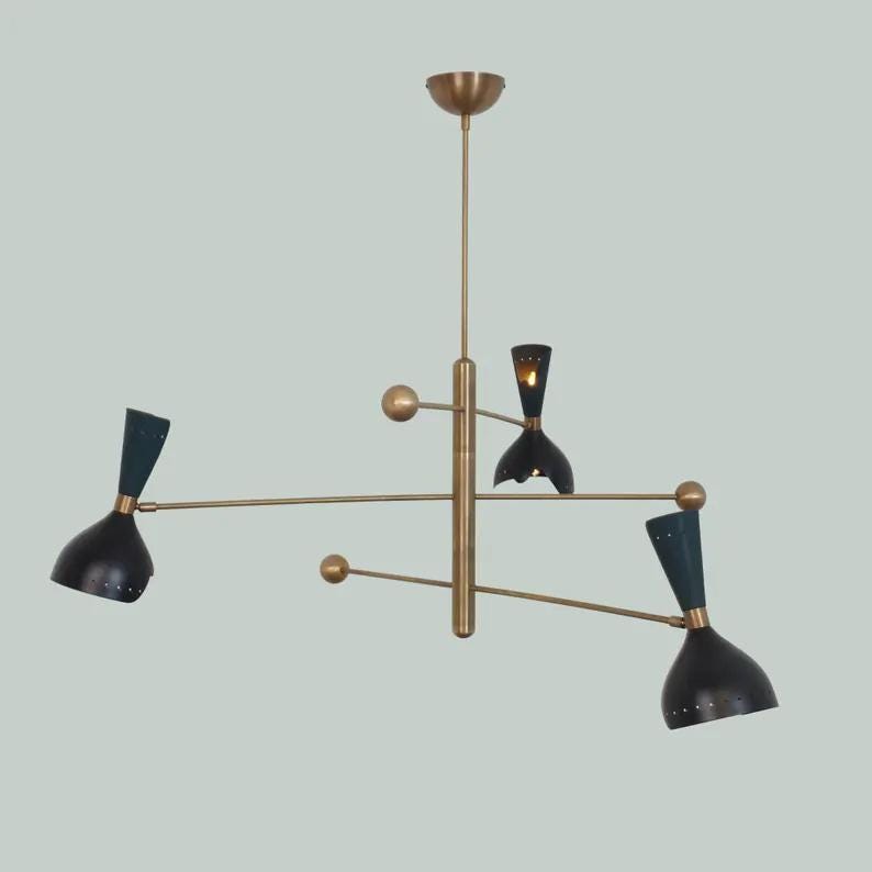 Mid Century Modern 3 Arm 6 Light Italian Style Sputnik Chandelier, Handcrafted Brass Chandelier, Contemporary Ceiling Pendant Light Fixture