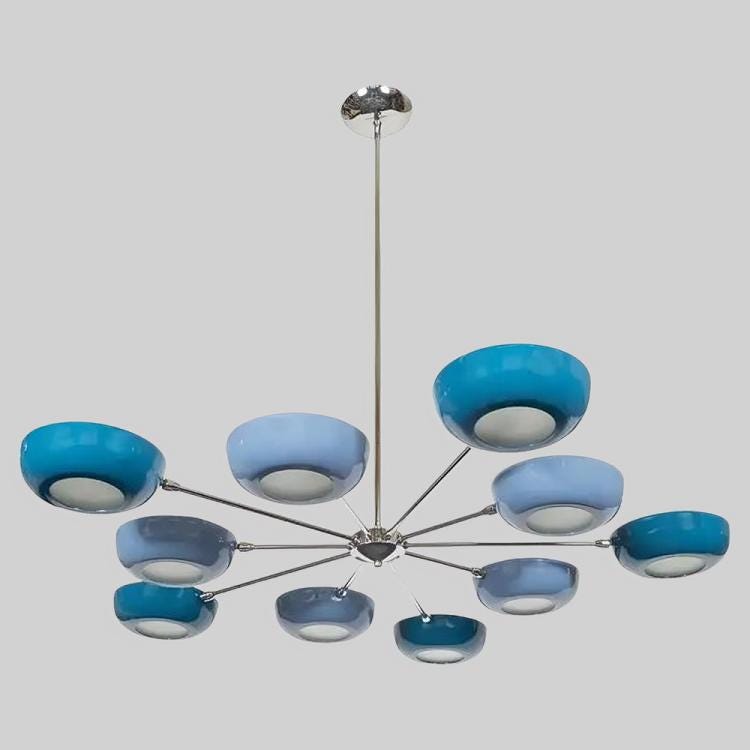 Flowerpetal Chandelier Perforated Bowl Shade Stilnovo Style, Mid Century Modern Pastel Flower Shape Brass Sputnik Ceiling Light Fixture