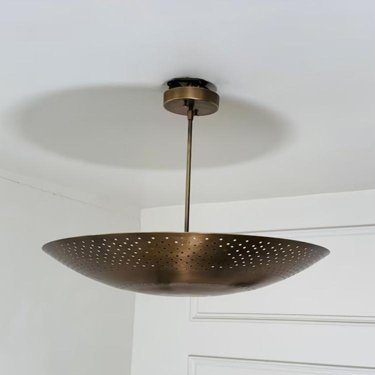 Dome Shade Perforated Tynell Style Inspired Ceiling Pendant Light, Mid Century Modern Rey Chandelier 6 Light Brass Light Fixture