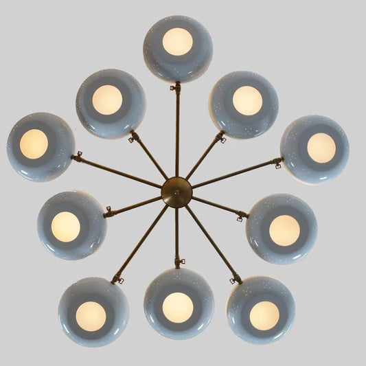 Flowerpetal Chandelier Perforated Bowl Shade Stilnovo Style, Mid Century Modern Pastel Flower Shape Brass Sputnik Ceiling Light Fixture