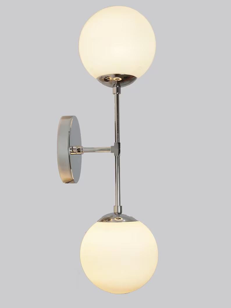 Mid Century Modern Double Globe Low Ceiling Lamp Light, Handcrafted Glass Globes Brass Wall Sconce Hallway Passage Entrance Bathroom Bedroom