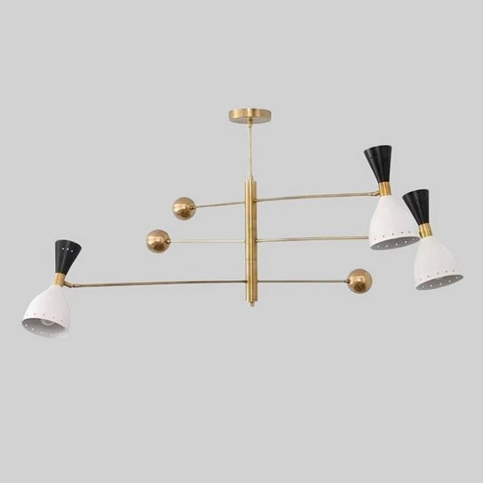 Counterbalance Stilnovo Diabolo Brass Chandelier, Mid Century Modern Sputnik Chandelier, Handcrafted Ceiling Light Fixture 3 Arms 6 Lights