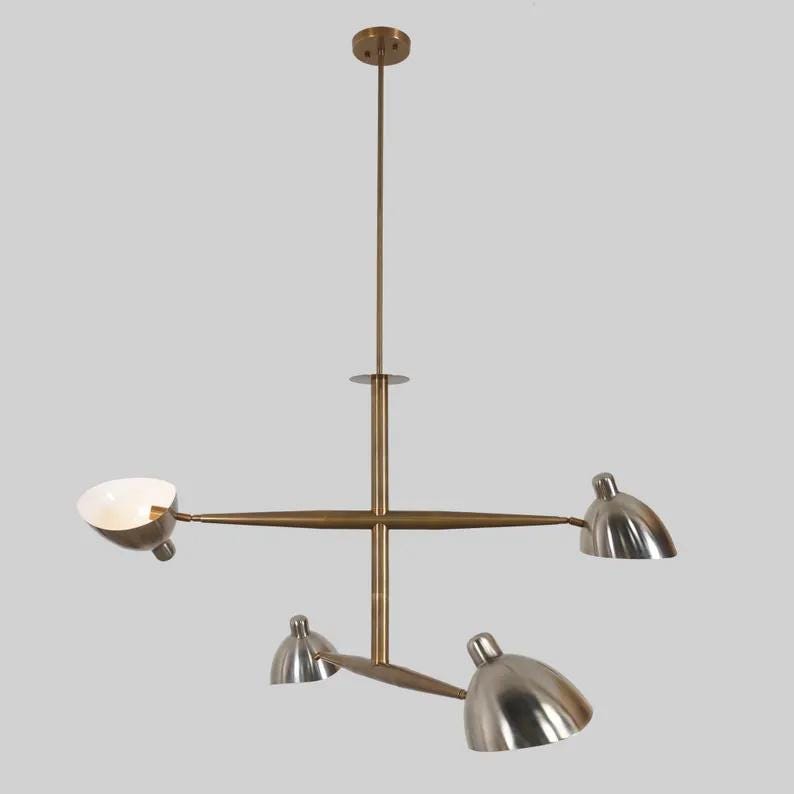 Handcrafted Four Lights Brass Sputnik Chandelier Modern Home Sputnik Ceiling Light Raw Brass Counterbalance Chandelier Custom Light Fixture
