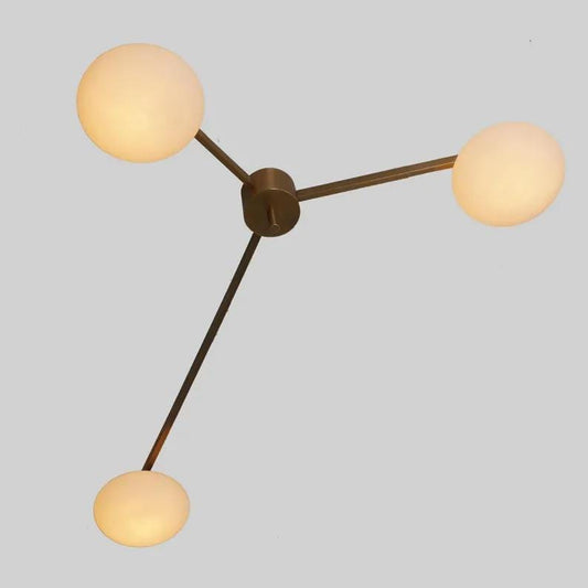 Mid Century Lelii Style Brass Chandelier Flush Mount Low Ceiling Chandelier Vintage Design Italian Style 3 Arm Globe Pendant Light Fixture