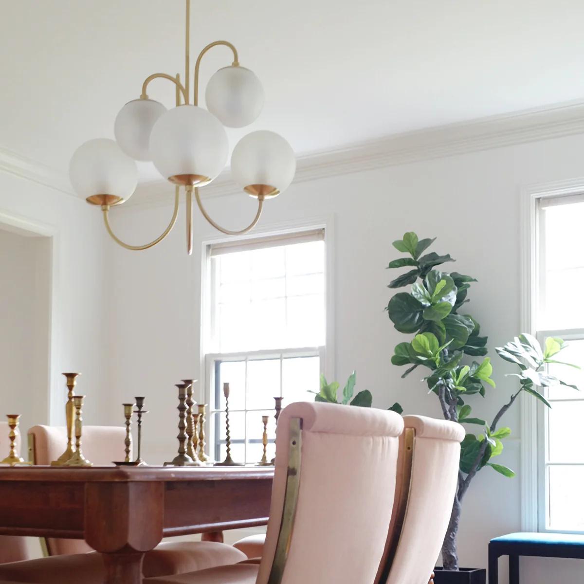 Mid Century Modern Bubble Gooseneck Chandelier 6 Globe, Handcrafted Lamp Ceiling Light Brass Light Globe Chandelier Design Light Fixture