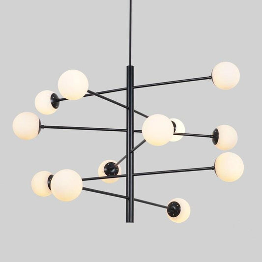 Minimalist Twelve Globe Light Mid Century Modern Sputnik Brass Chandelier, Handcrafted Glass Globe Design Pendant Ceiling Light Fixture