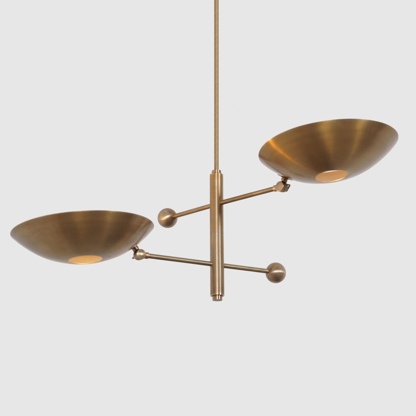 2 Shade Counterbalance Disk Brass Chandelier, Mid Century Modern Stilnovo Style Counterweight Brass Ceiling Light Fixture Sputnik Chandelier