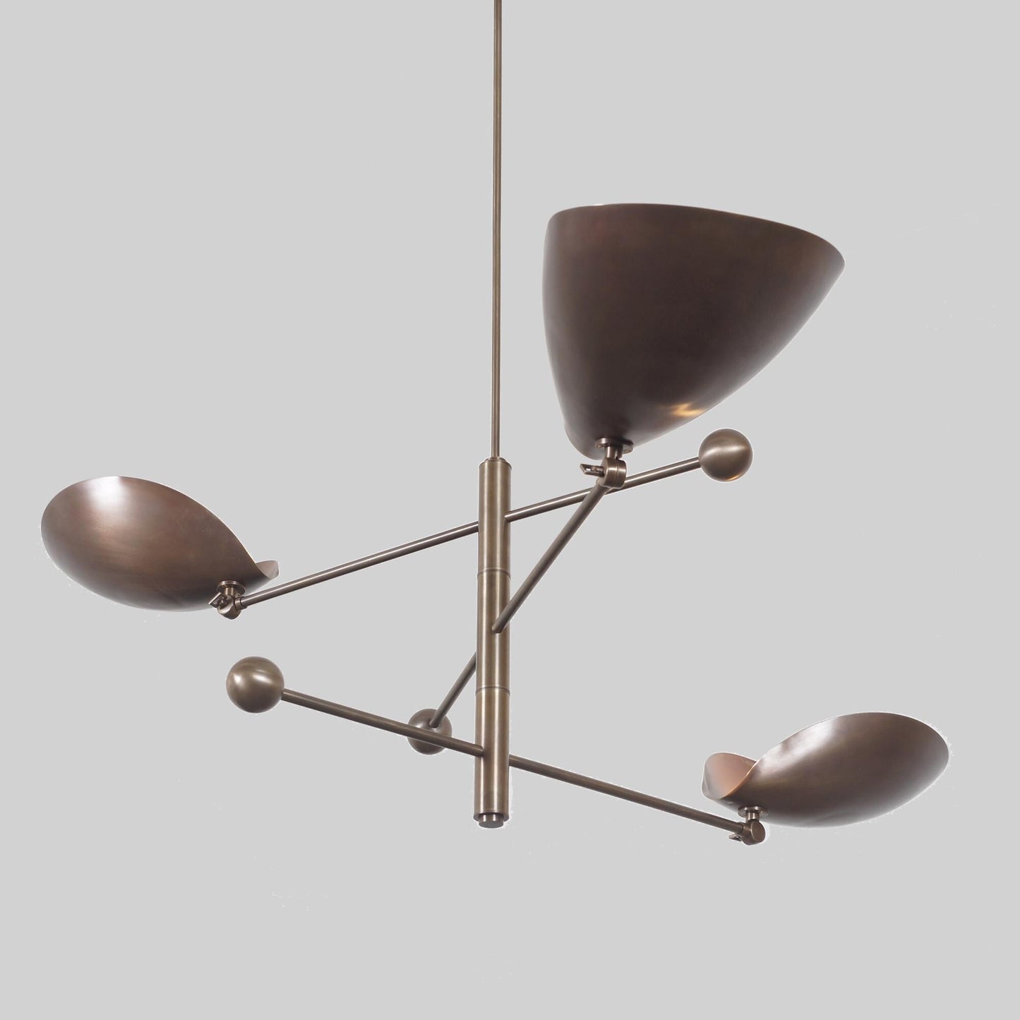 Italian Style Counterbalance Curved Shape Ceiling Lamp, Counterweight 3 Shade Brass Chandelier, Mid Century Modern Light 1960s Inspired