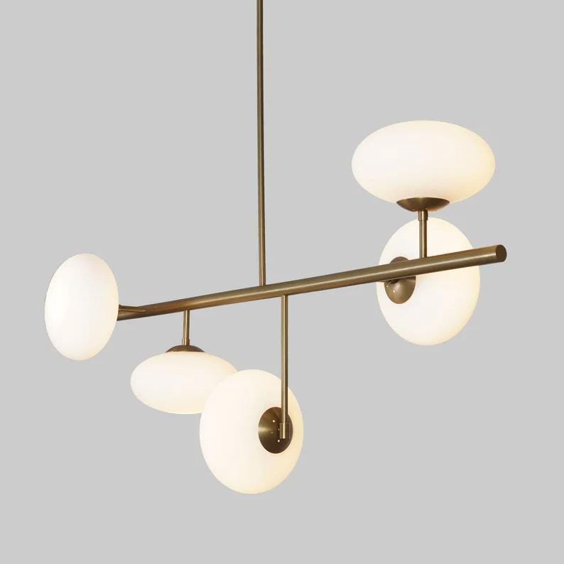 Five Globe Mid Century Modern Sputnik Chandelier, Handcrafted Ceiling Light, Brass Frame Glass Globe Design Pendant Light Fixture