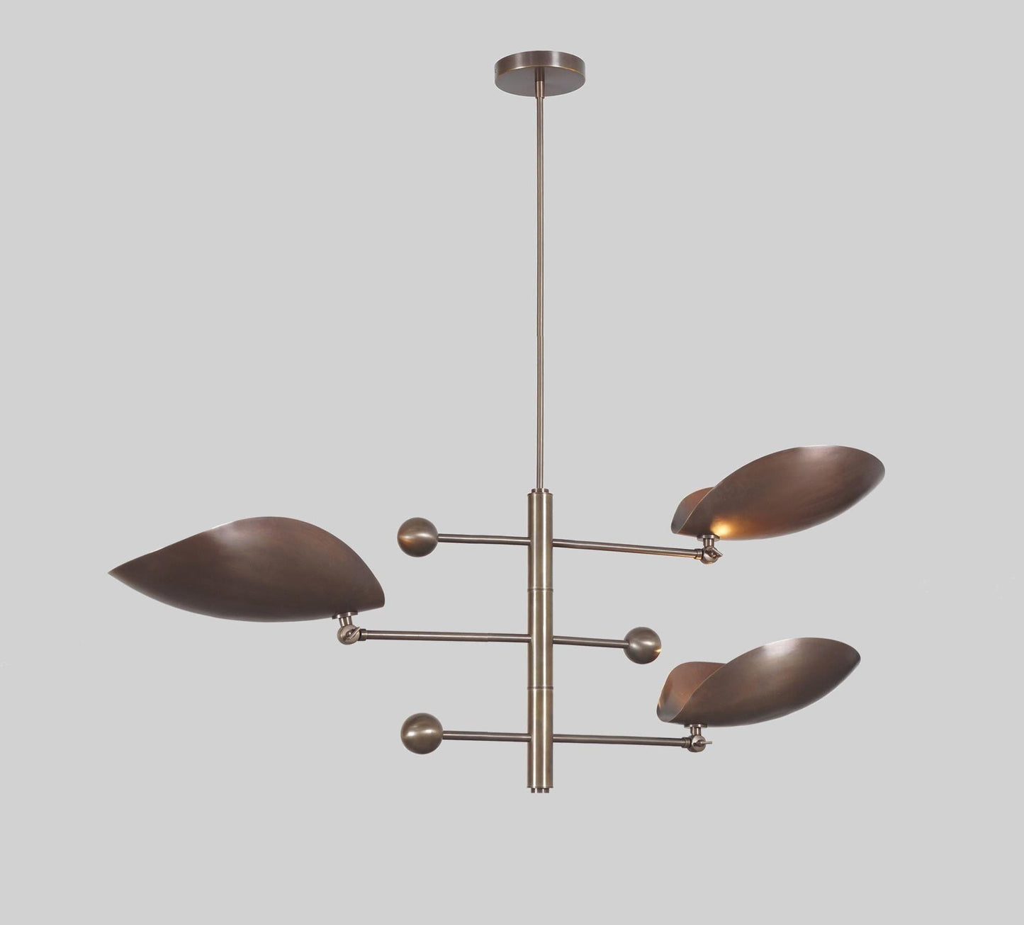 Italian Style Counterbalance Curved Shape Ceiling Lamp, Counterweight 3 Shade Brass Chandelier, Mid Century Modern Light 1960s Inspired