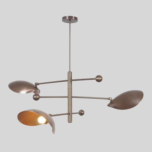 Italian Style Counterbalance Curved Shape Ceiling Lamp, Counterweight 3 Shade Brass Chandelier, Mid Century Modern Light 1960s Inspired
