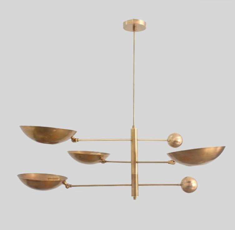 Counterbalance 4 Disk Shade Brass Chandelier, Mid Century Modern Stilnovo Style Counterweight Brass Ceiling Light Fixture Sputnik Chandelier