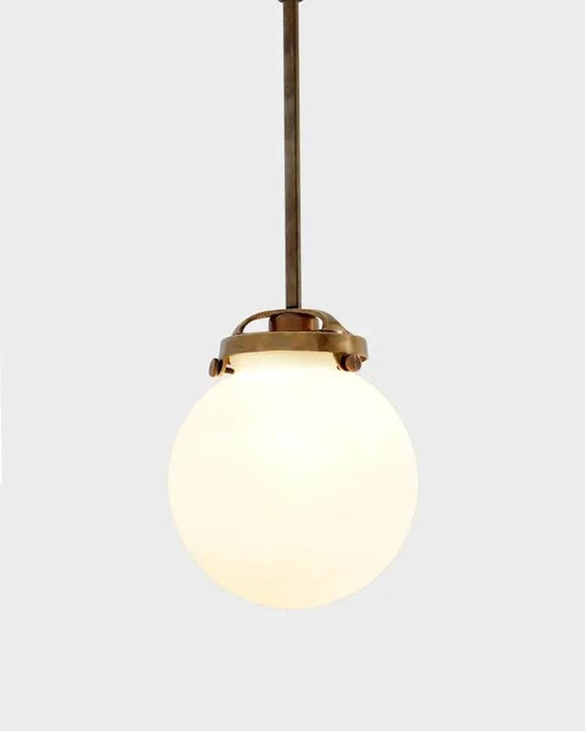Italian Opaline & Brass Sphere Pendant Lamp Bubble Pendant Light, Glass Globe Ceiling Lamp, Mid century Modern Brass Pendant Light