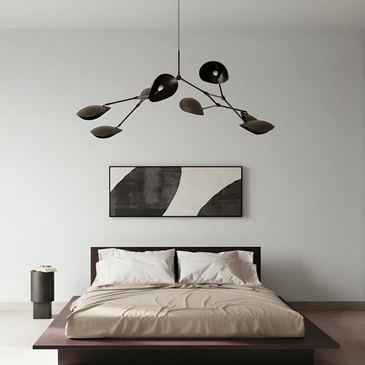 Mid Century Modern Stingray Brass Chandelier, Handcrafted 8 Arm Sputnik Light Fixture, Custom Curved Disk Multi Shade Large Ceiling Light