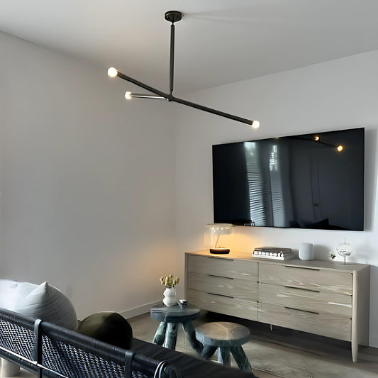 Arrow Shape Slingshot Chandelier, Minimalist Asymmetrical Brass Ceiling Light Fixture, Contemporary Design Hanging Three Arm Statement Lamp