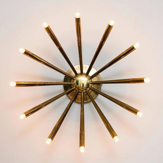 Lelli Style Sputnik Starburst Wall Sconce, Mid Century Modern Italian Brass Wall Lamp, Handcrafted 1950s Style Vintage 12 Arms Wall Light
