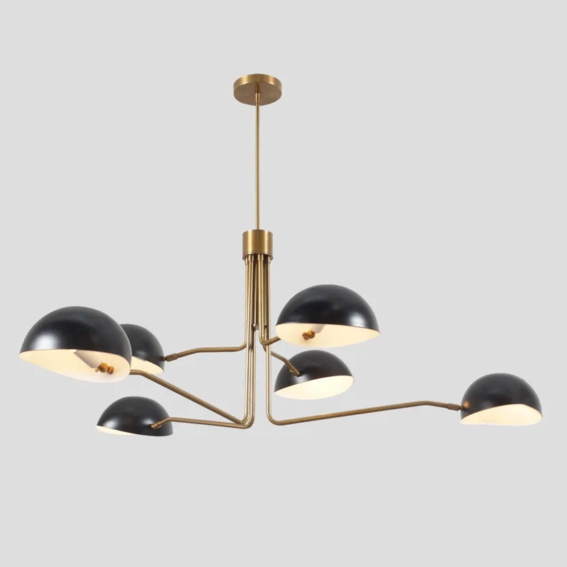 6-Light Half Dome Shade Brass Sputnik Chandelier, Mid Century Modern Sputnik Style Ceiling Light Fixture, Vintage Inspired Large Chandelier