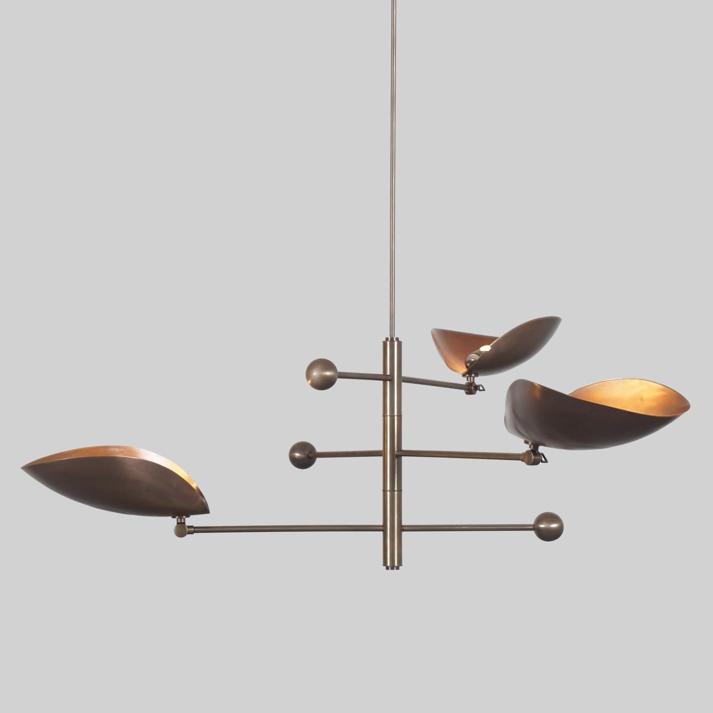 Italian Style Counterbalance Curved Shape Ceiling Lamp, Counterweight 3 Shade Brass Chandelier, Mid Century Modern Light 1960s Inspired