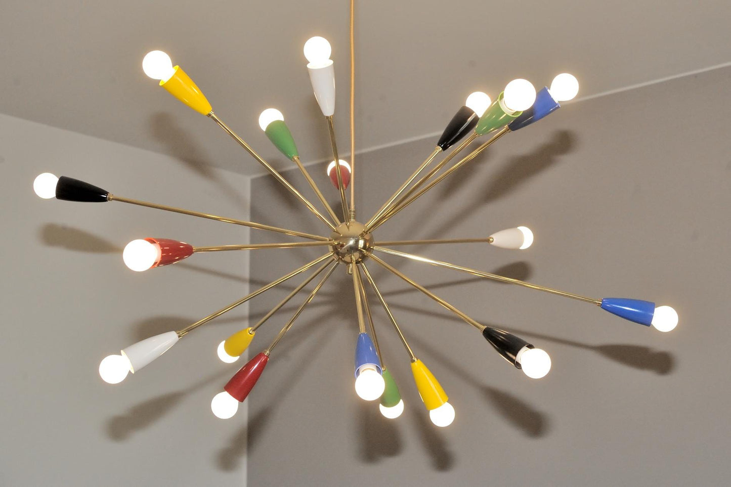 Colorful Multi Shade Sputnik Chandelier, Mid Century Style Brass Chandelier Pendant Ceiling Light, Showroom Entrance Living Hallway
