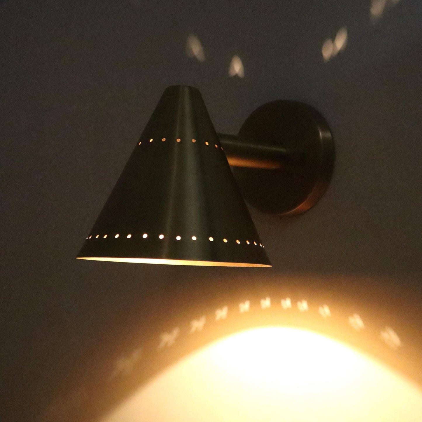 Perforated Conical Brass Pivot Wall Sconce, Mid Century Modern Handcrafted Raw Brass Industrial Style Wall Light Lamp