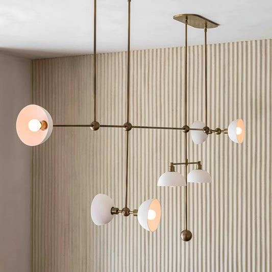 Asymmetrical Structure Dome Shade Hanging Chandelier, Mid Century Modern Seven Lights Bowl Shade Brass Sputnik Ceiling Light Fixture