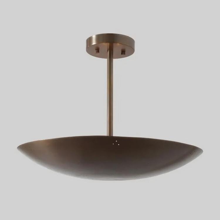 Perforated Dome Shape Rey Chandelier 6 Light Semi Flush Mount Ceiling Light Fixture, Mid Century Modern Handcrafted Brass Pendant Light