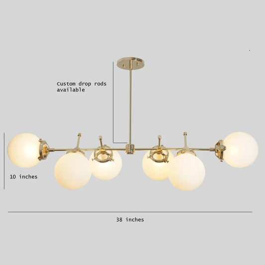 Six Globe Light Mid Century Modern Sputnik Chandelier Brass Ceiling Linear Pendant Light Fixture Handcrafted Chandelier Custom Lighting