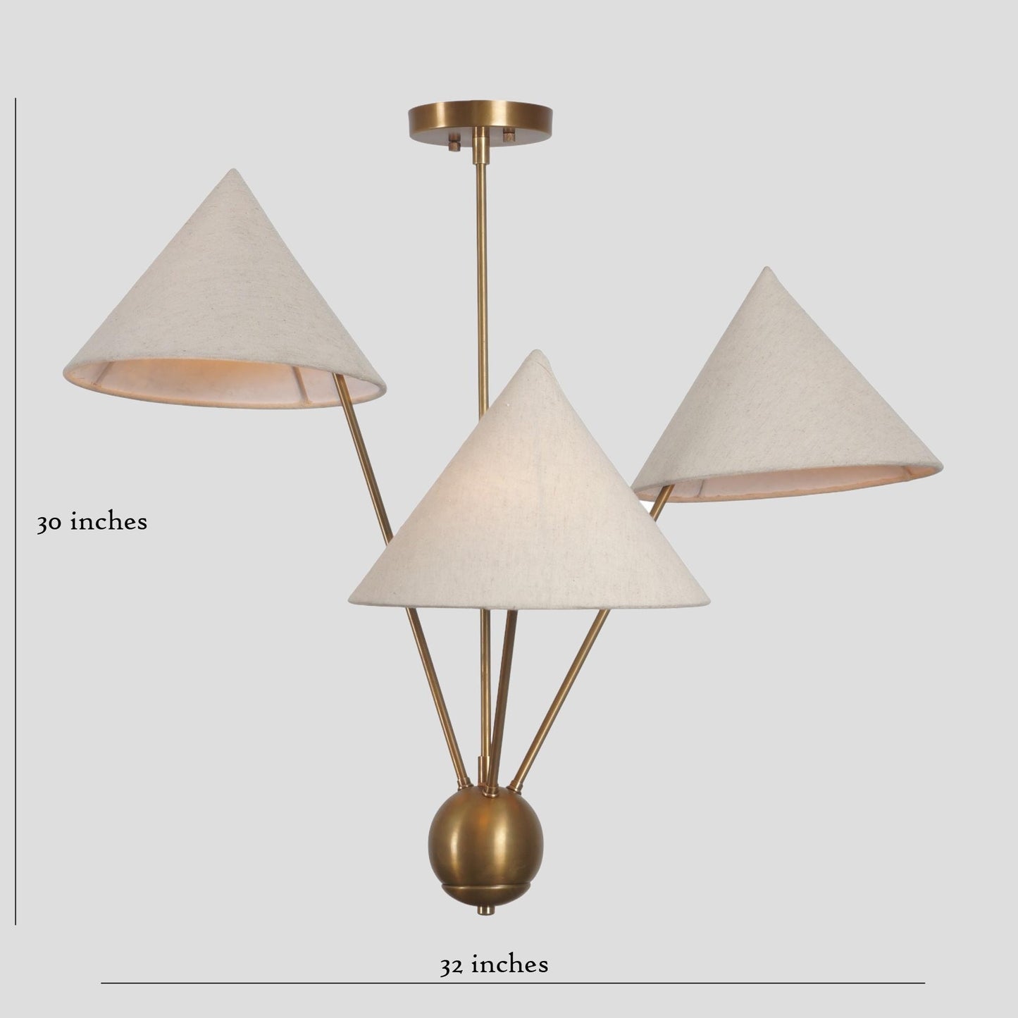 Linen Shade Italian Mantis Chandelier Brass Sputnik Chandelier, Mid Century Modern Conical Ceiling Light Fixture Art Deco Wabi Sabi 3 Lights