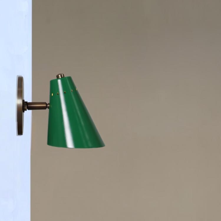 Sarfatti Conical Enamel Pivot Wall Sconce, Mid Century Modern Brass Single Light Wall Lamp, Handmade 1950s Style Adjustable Reading Lamp