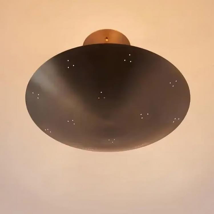 Perforated Dome Shape Rey Chandelier 6 Light Semi Flush Mount Ceiling Light Fixture, Mid Century Modern Handcrafted Brass Pendant Light