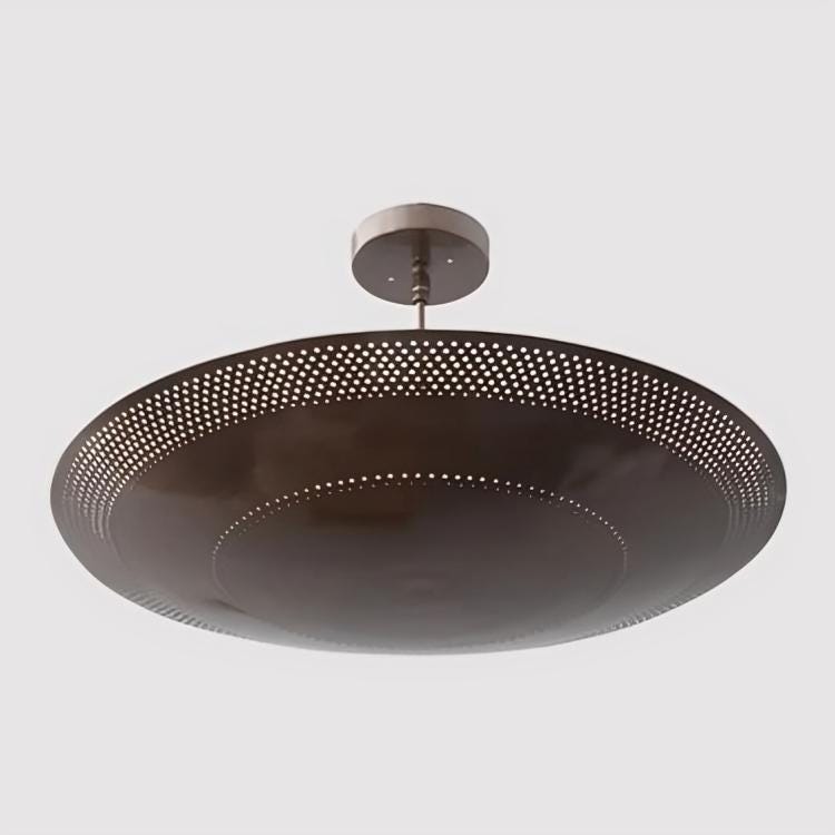 Perforated Dome Shape Rey Chandelier Semi Flush Mount Ceiling Light Fixture, Mid Century Modern Paavo Tynell Style 6 Light Brass Chandelier