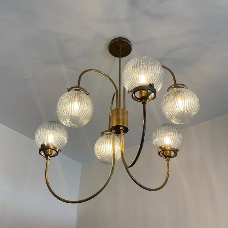 Mid Century Modern Bubble Gooseneck Globe Chandelier, Brass Frame Glass Globe Design Pendant Light Fixture Handcrafted Lamp Ceiling Light