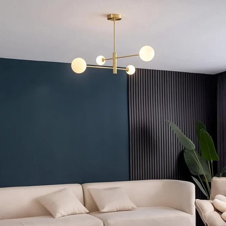 Minimalist Four Globe Ceiling Light Mid Century Modern Sputnik Brass Chandelier Handcrafted Glass Globe Design Pendant Ceiling Light Fixture