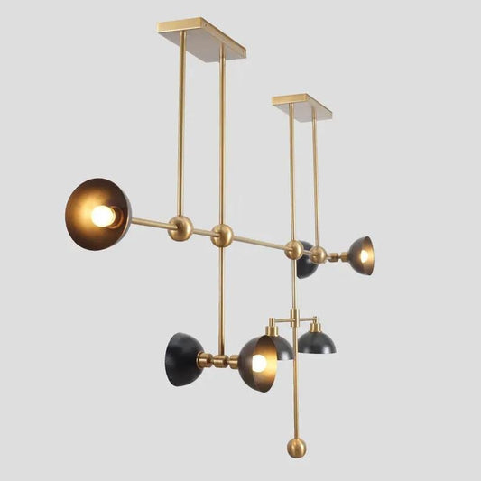Asymmetrical Structure Bowl Shade Hanging Chandelier, Mid Century Modern Seven Lights Dome Shade Brass Sputnik Ceiling Light Fixture