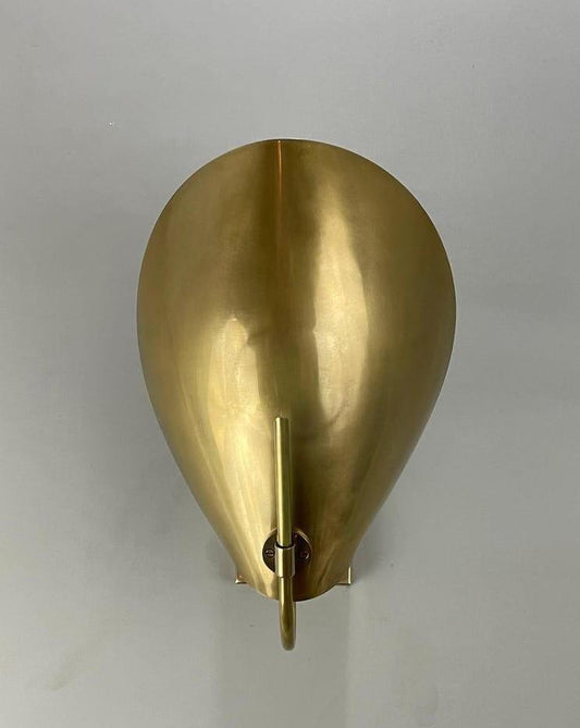 Mid Century Modern Italian Raw Brass Wall Sconce, Handcrafted Curved Disk Shade Vintage Inspired Light Fixture with Dimmer & on/off Switch