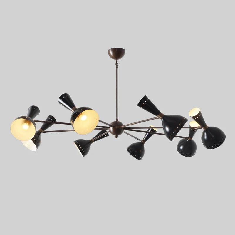 8 Arm 16 Light Stilnovo Style Diabolo Brass Chandelier, Mid Century Modern Italian Style Sputnik Chandelier, Handmade Ceiling Light Fixture