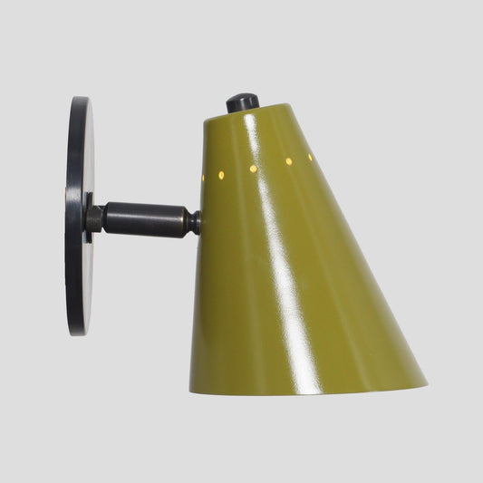 Sarfatti Conical Enamel Pivot Wall Sconce, Mid Century Modern Brass Single Light Wall Lamp, Handmade 1950s Style Adjustable Reading Lamp