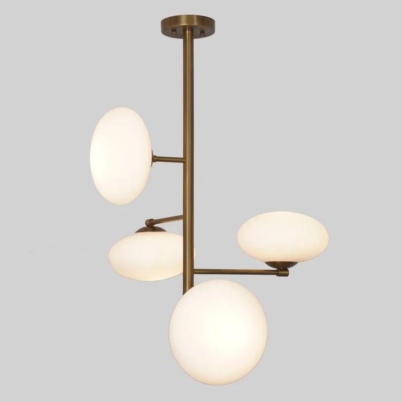 Four Globe Mid Century Modern Sputnik Brass Chandelier, Handcrafted Ceiling Light, Brass Frame Glass Globe Design Pendant Light Fixture