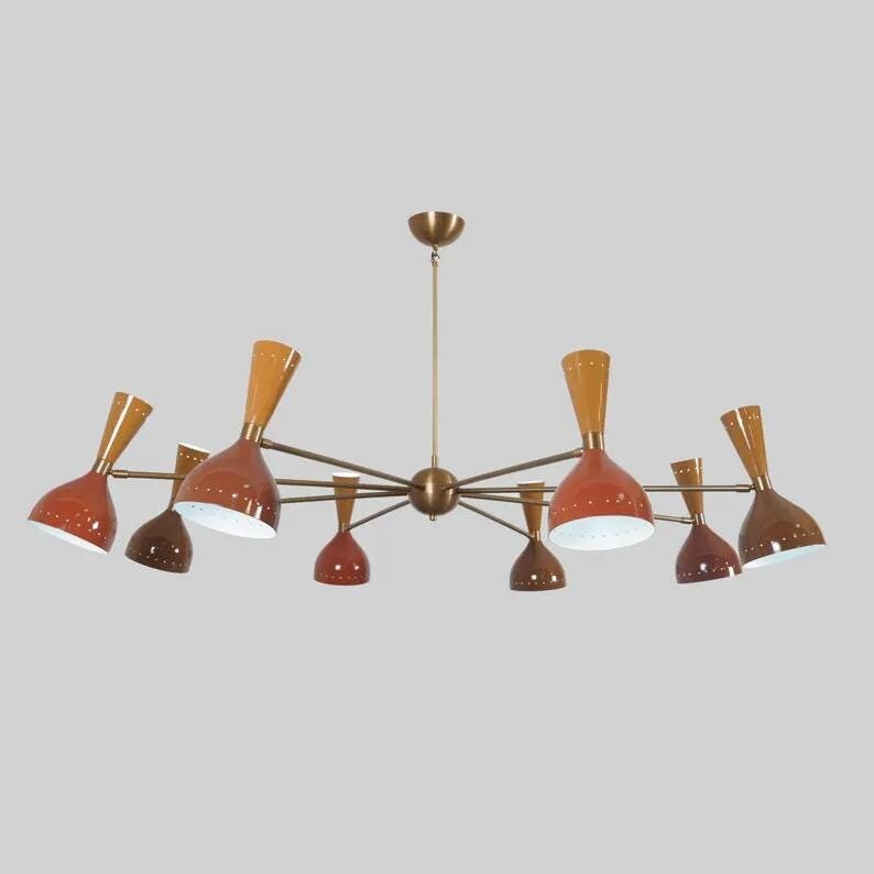 Stilnovo Style Diabolo Sputnik Chandelier 8 Arm 16 Light, Mid Century Modern Italian Style Ceiling Light Fixture Kitchen Dining Room Hallway