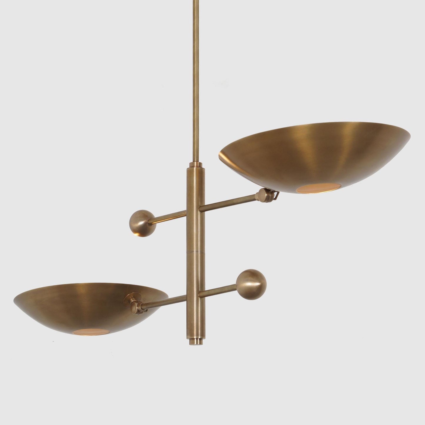 2 Shade Counterbalance Disk Brass Chandelier, Mid Century Modern Stilnovo Style Counterweight Brass Ceiling Light Fixture Sputnik Chandelier