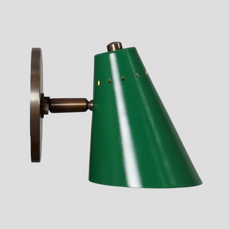 Sarfatti Conical Enamel Pivot Wall Sconce, Mid Century Modern Brass Single Light Wall Lamp, Handmade 1950s Style Adjustable Reading Lamp