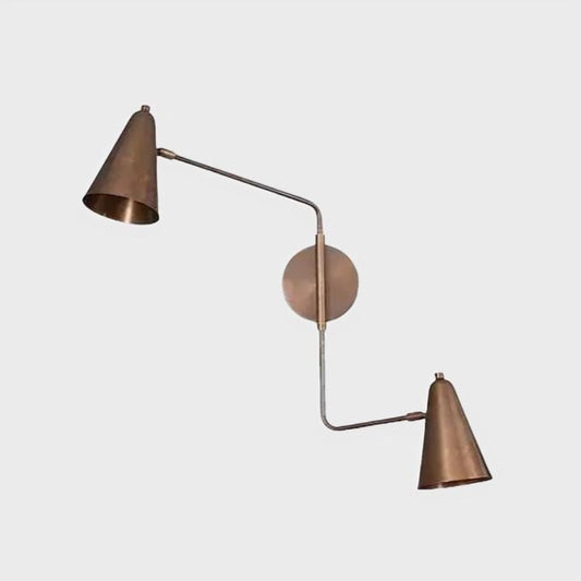 Twin Light Cone Shades Wall Lamp, Handcrafted Vintage Inspired Pendant Two Light Bedside Brass Wall Sconce Home Decor Lighting