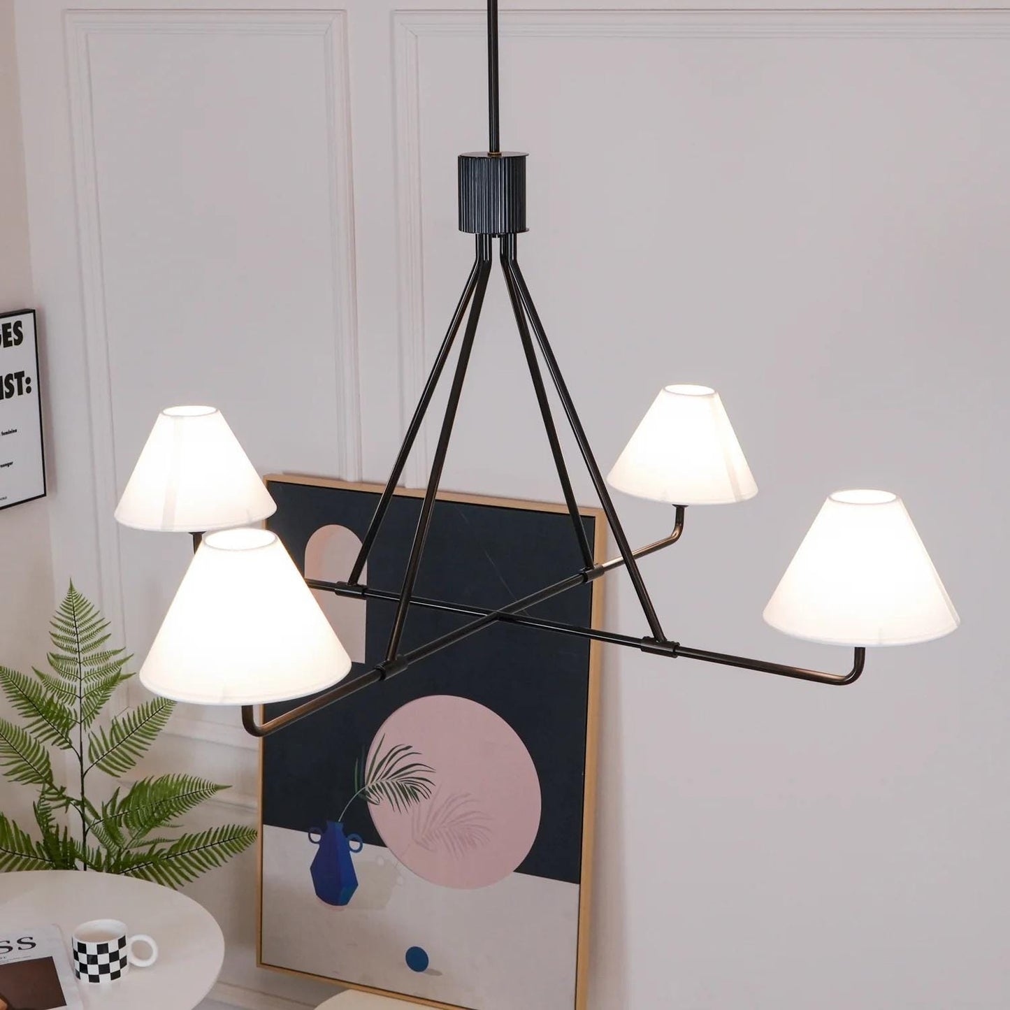 Quarter Linen Shade Kitchen Island Modern Pendant Light, Custom Hanging Ceiling Lamp Home Decor Handmade Brass Ceiling Light Fixture 4 Light